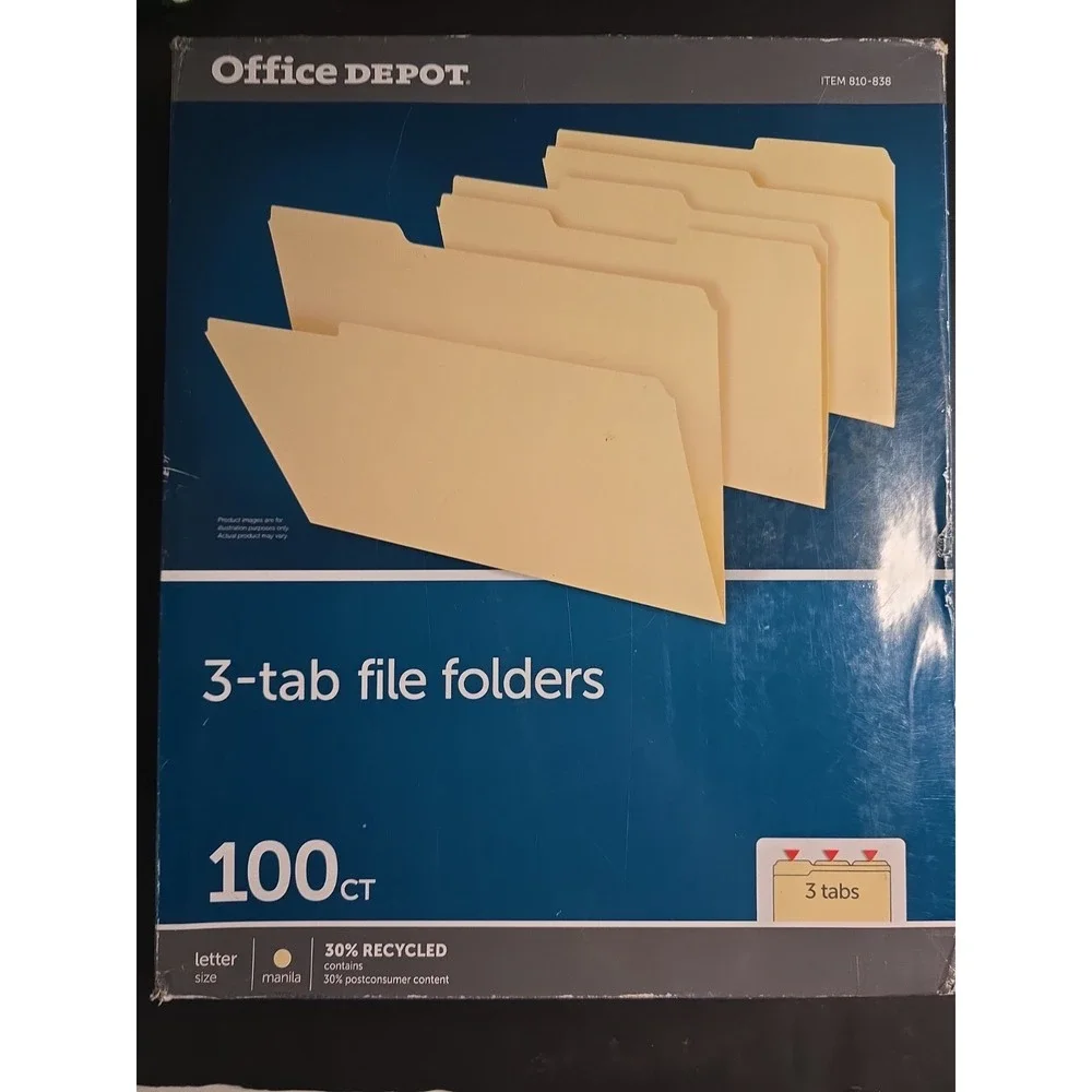 Office Depot Legal Size 3-Tab Manila 100 Count File Folders